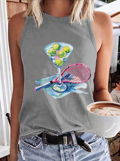 Women's Funny Tennis Print O-Neck Top