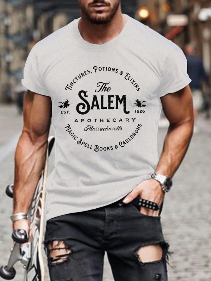 Men's Salem Massachusetts Happy Halloween Witch Print T-Shirt