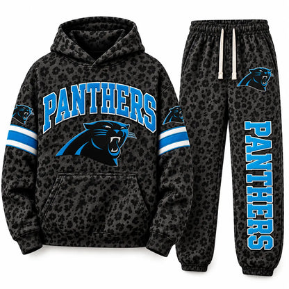 WOMEN’S CAROLINA PANTHERS LEOPARD PRINT GRAPHIC HOODIE & JOGGER SET