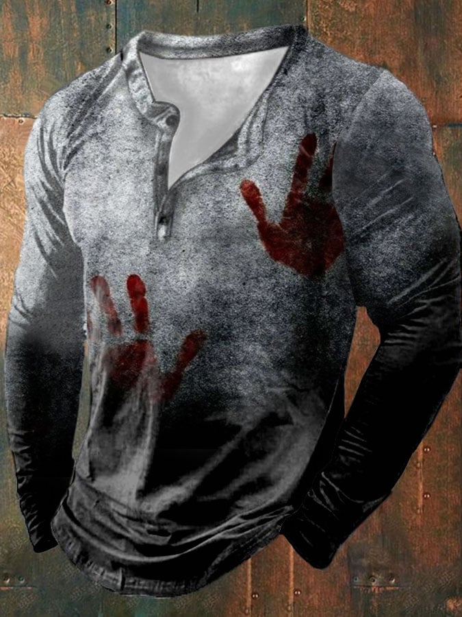 Men's Blood Hand Stain Halloween Horror Print Top