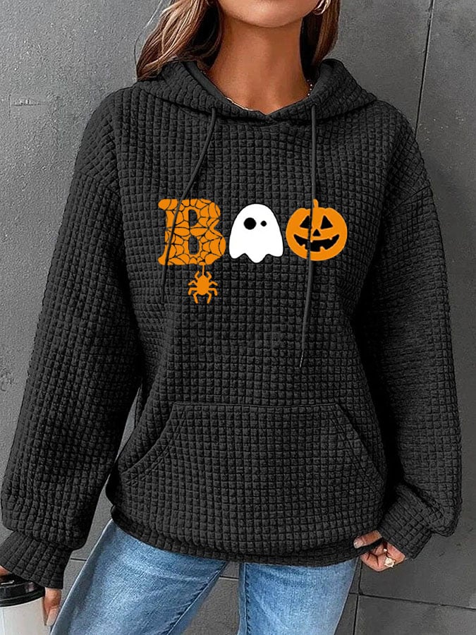 Women's Funny Halloween Boo Casual Waffle Hoodie