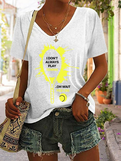 Women's Tennis Print V-Neck T-Shirt