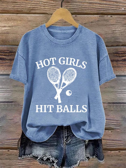 Women's Tennis Printed Round-Neck Casual T-Shirt