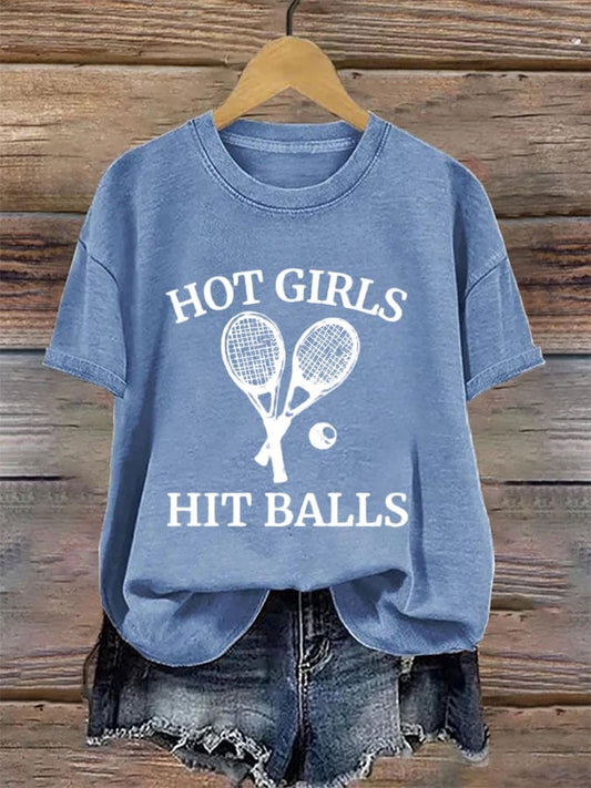 Women's Tennis Printed Round-Neck Casual T-Shirt