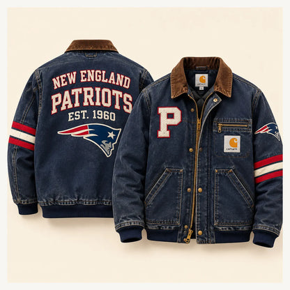 UNISEX NEW ENGLAND PATRIOTS SHERPA LINED OVERSIZED WORKWEAR WINTER PARKA JACKET