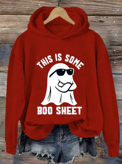 Women's Halloween This Is Some Boo Sheet Printed Casual Hooded Sweatshirt