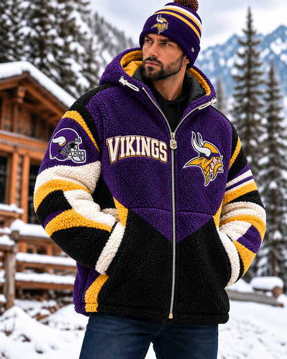 UNISEX MINNESOTA VIKINGS SHERPA FLEECE ZIP UP HOODIE JACKET