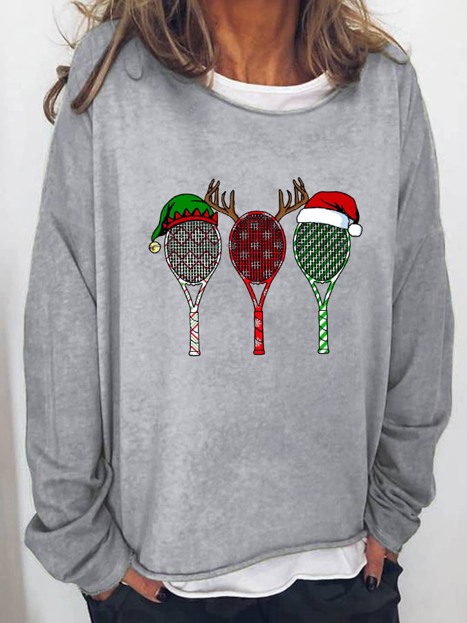 Women's Christmas Tennis Racket Print Long Sleeve Top
