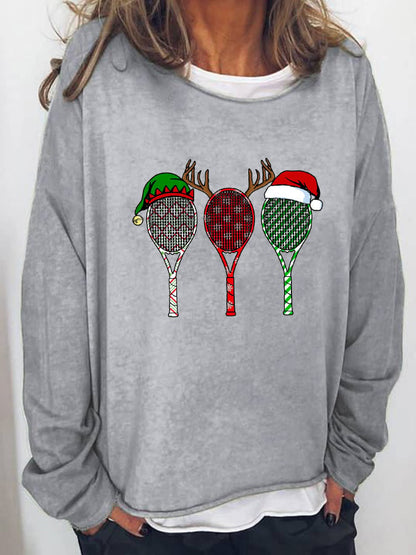 Women's Christmas Tennis Racket Print Long Sleeve Top