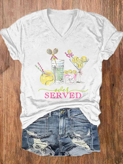 Women's Funny Tennis Tennis Drinks  Print V-Neck T-Shirt