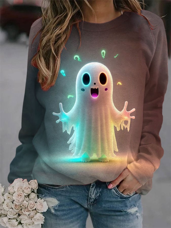 Women's Colorful Ghost Print Sweatshirt