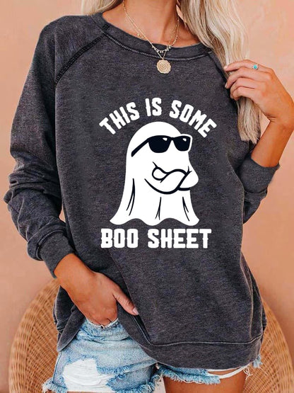 Women's Halloween This Is Some Boo Sheet Print Sweatshirt