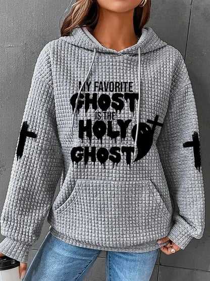 Women's Halloween My Favorite Ghost Is The Holy Ghost Casual Waffle Hoodie