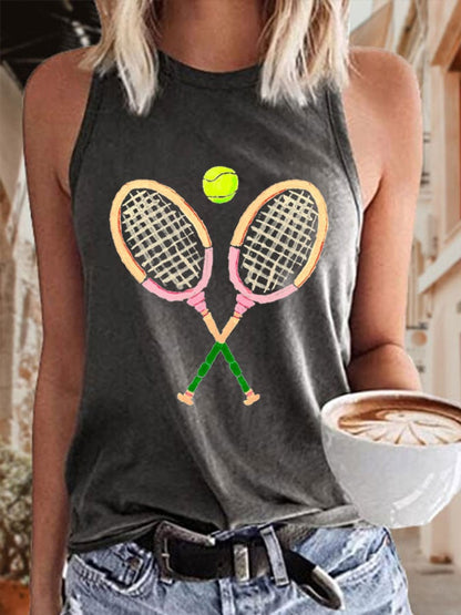 Women's Funny Tennis Print O-Neck Top