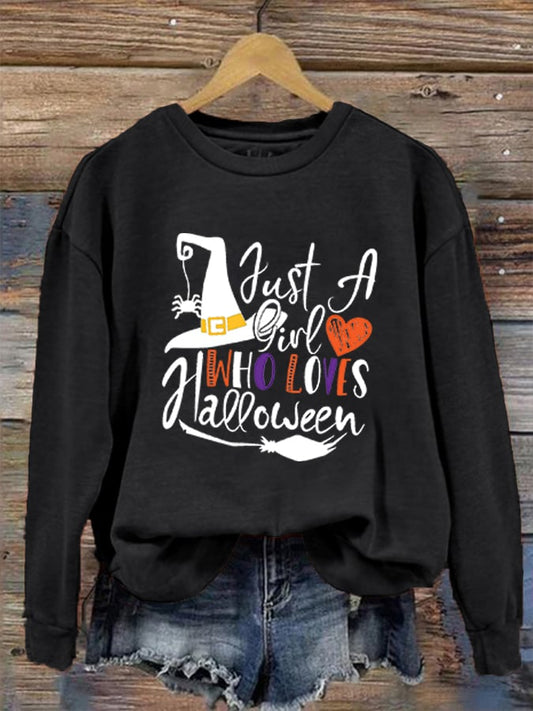 Women's "Just a Girl Who Loves Halloween" printed casual sweatshirt