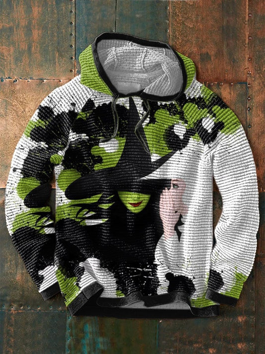 Men's Retro Witch Halloween Print Waffle Hoodie