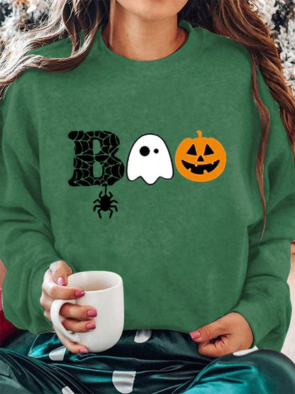 Women's  Halloween Boo Print Sweatshirt