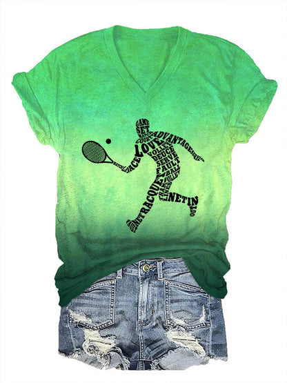 Women's Tennis Player Tennis Lover Print V-Neck T-Shirt