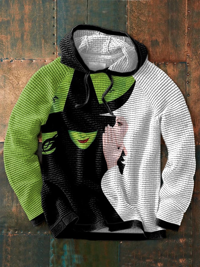 Men's Retro Witch Halloween Print Waffle Hoodie