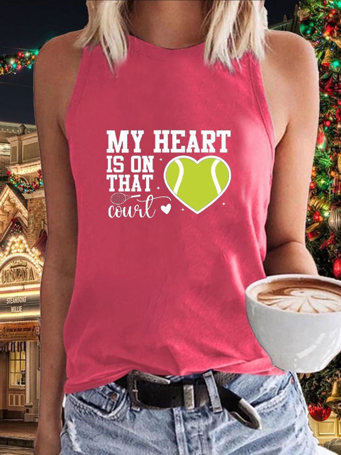 Women's tennis enthusiasts "My heart is on that court" printed casual vest
