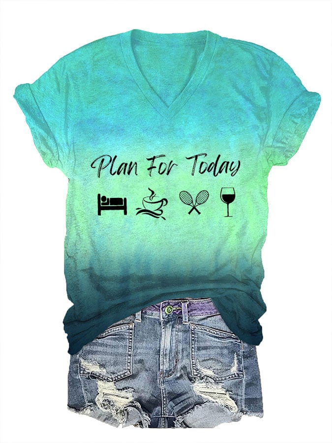 Women's Plan For Today Tennis Print V-Neck T-Shirt