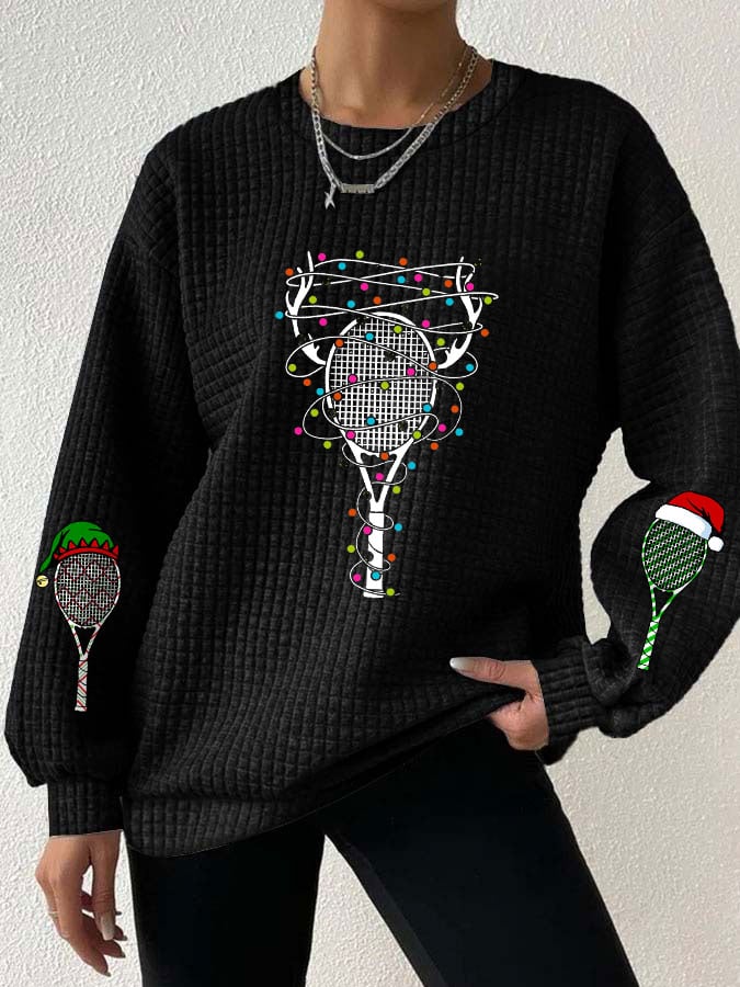 Women's Christmas Tennis Racket Print Waffle Sweatshirt
