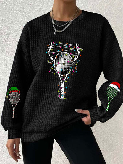 Women's Christmas Tennis Racket Print Waffle Sweatshirt