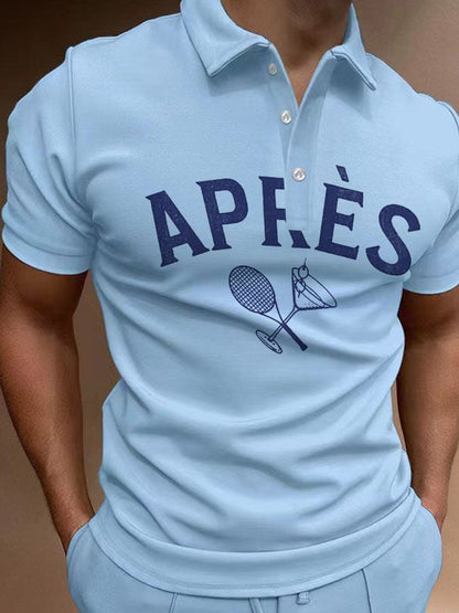 Men's Apres Tennis Button-Down Short-Sleeved Casual Polo Shirt