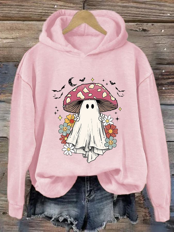 Women's Ghost Mushroom Floral Print Casual Hoodie