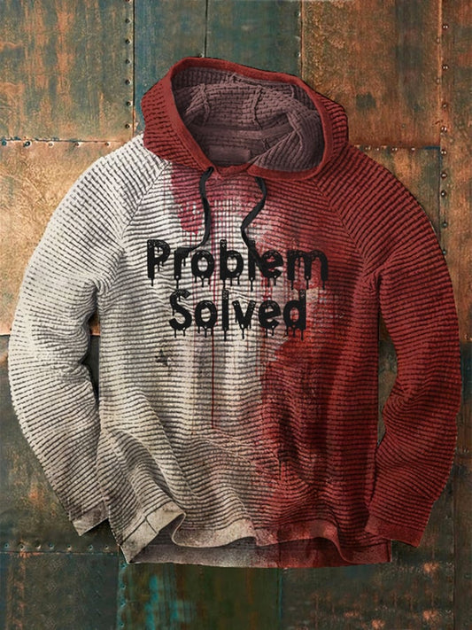 Men's Problem Solved Halloween Print Raglan Hoodie (Jacquard Check Fabric)