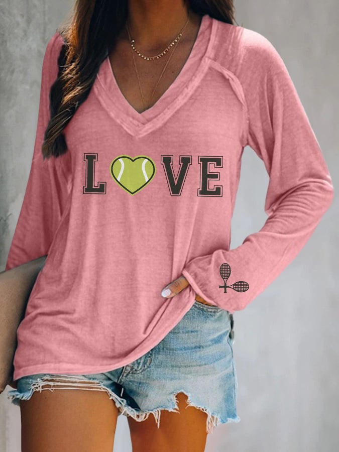 Women's Tennis Fans Printed V-Neck T-Shirt