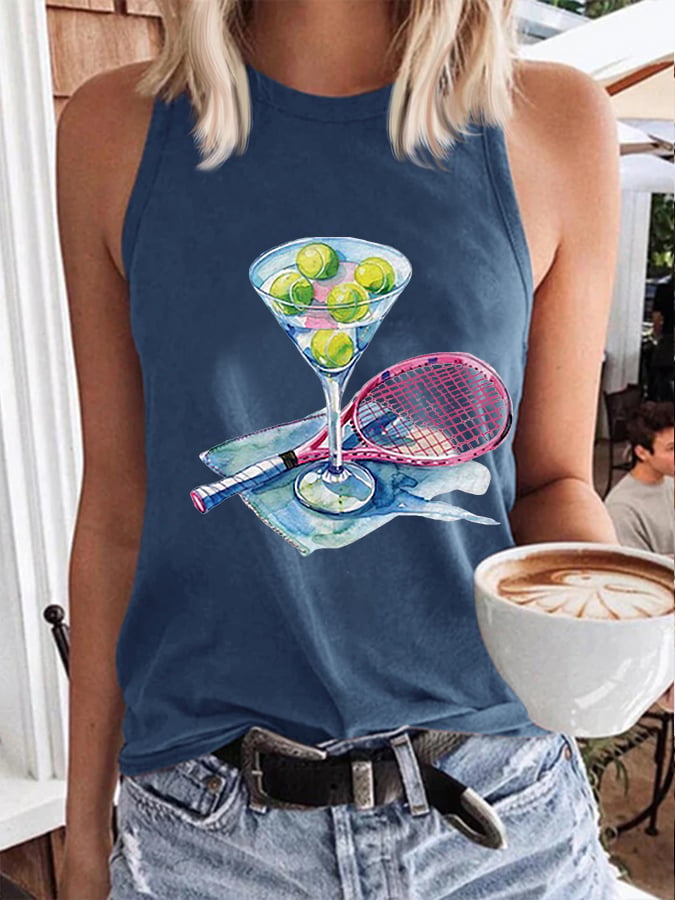 Women's Funny Tennis Print O-Neck Top