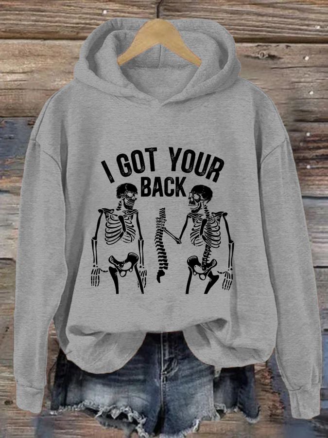 Women's I Got Your Back Skeleton Casual Hooded Sweatshirt