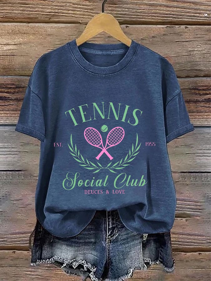 Women's Tennis Printed Round-Neck Casual T-Shirt