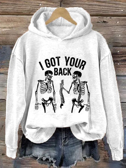 Women's I Got Your Back Skeleton Casual Hooded Sweatshirt