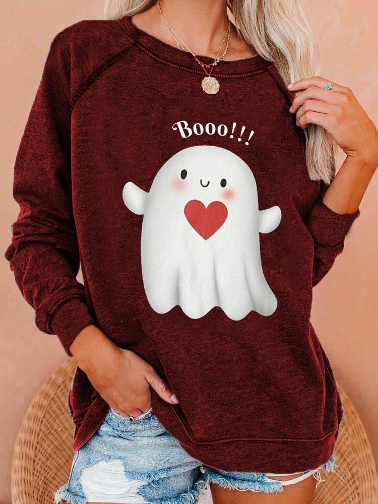 Women's Halloween Ghost Booo Print Casual Sweatshirt