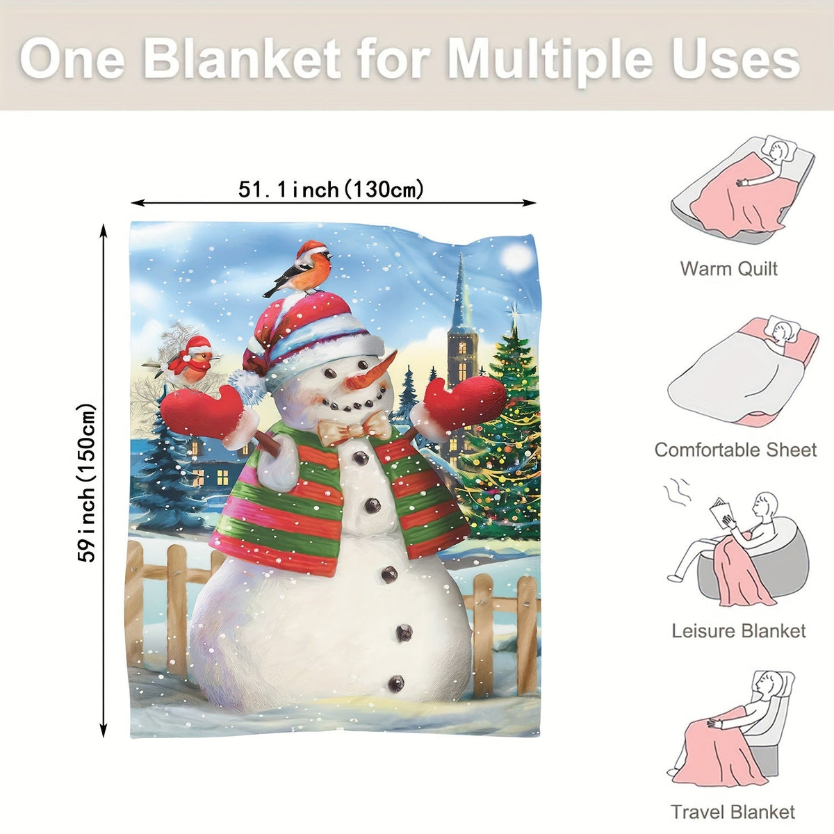 Cozy up this Christmas with our Digital Printing Flannel Blanket featuring a Festive Snowman Design!