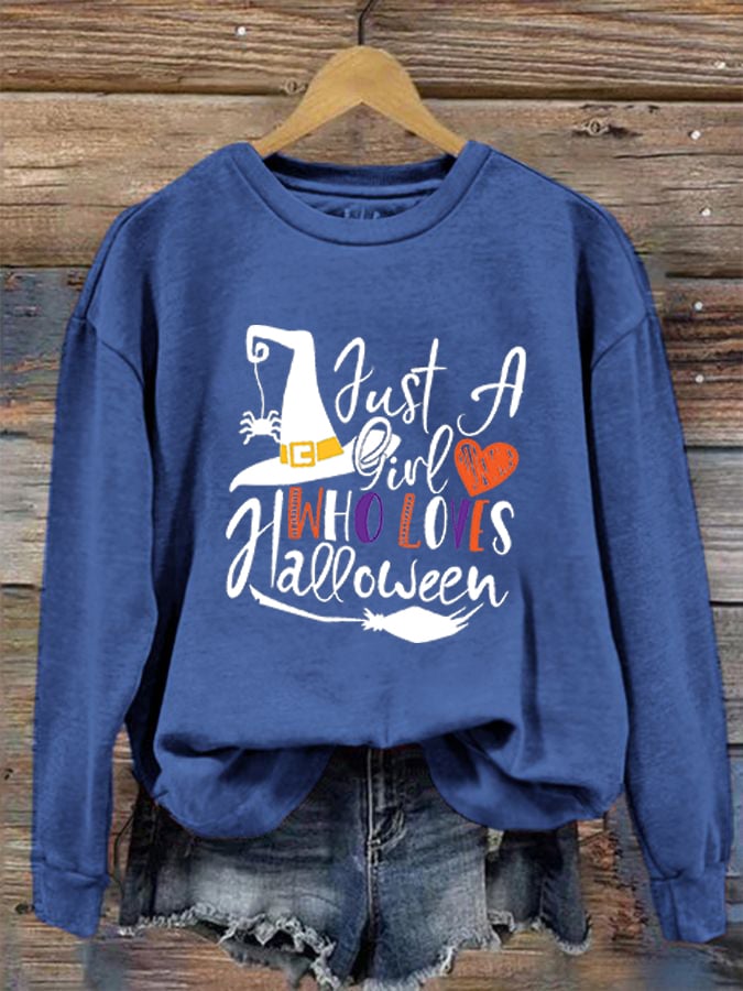 Women's "Just a Girl Who Loves Halloween" printed casual sweatshirt