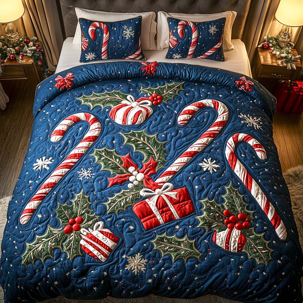 Candy Cane Dreams 3-Piece Quilted Bedding Set NCU0NT1729