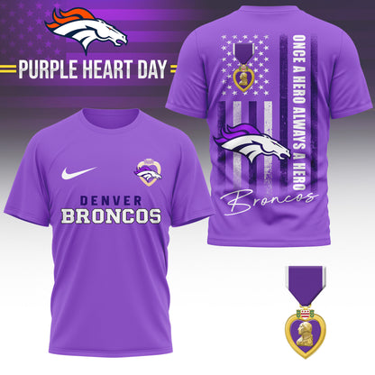 Denver Broncos | Premium NFL Premium National Purple Heart Day 3D Shirt HI