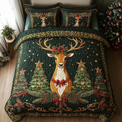 Festive Reindeer Forest Quilted Bedding Set NCU0DV1726
