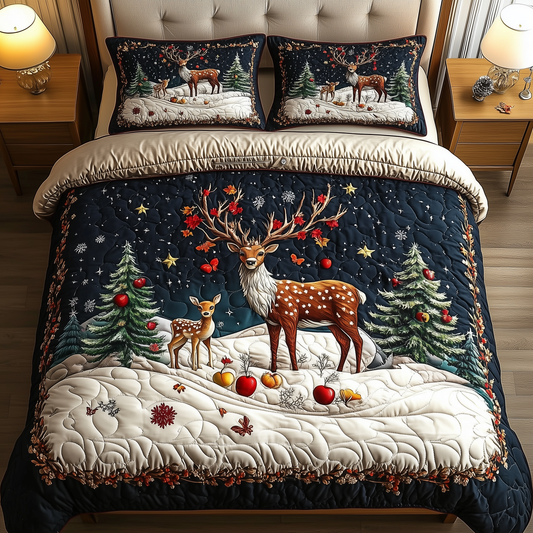 Elegant Snowy Deer 3-Piece Quilted Bedding Set GFTOHD1110