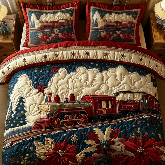 Vintage Christmas Train to Wonderland 3-Piece Quilted Bedding Set GFTOTP1217