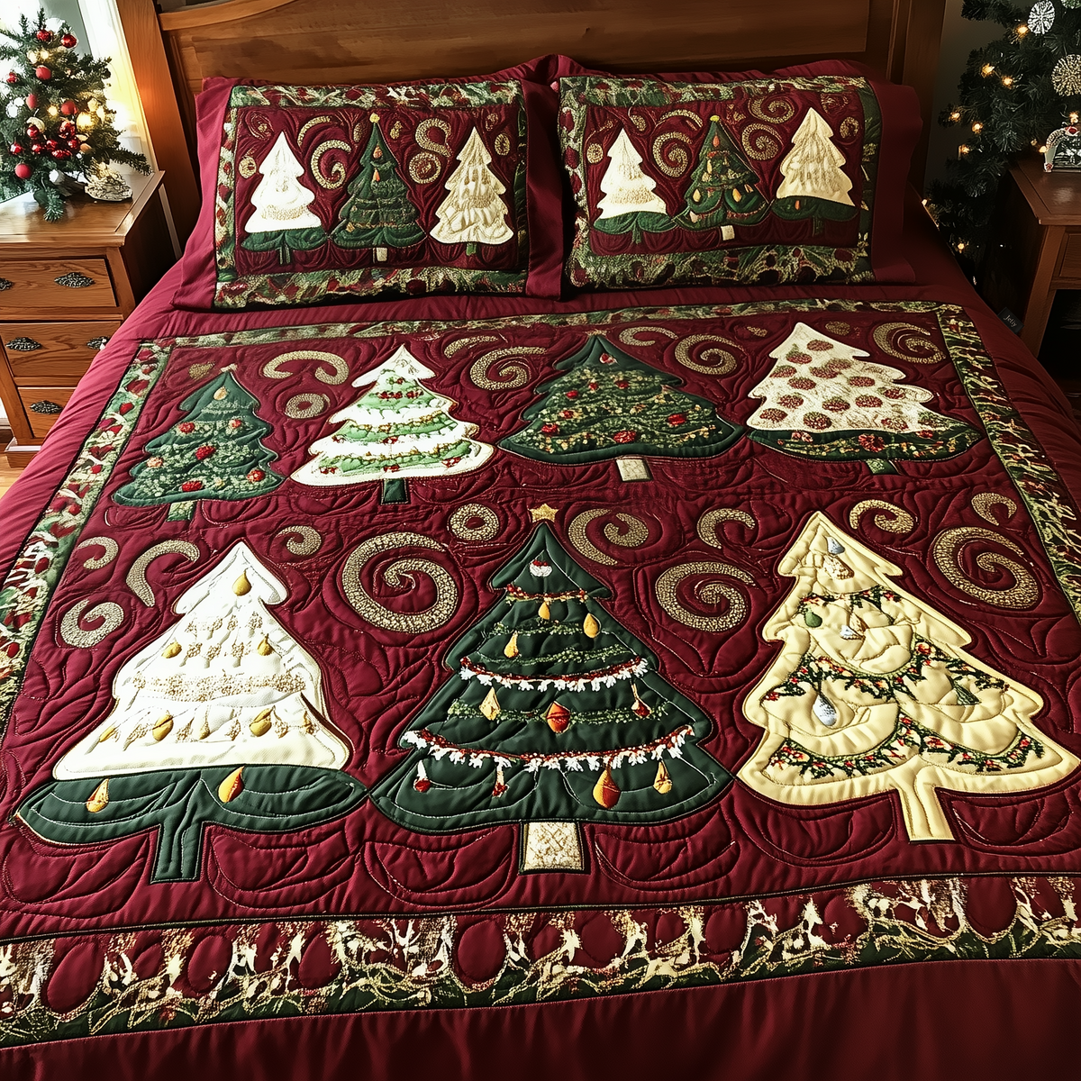 Christmas Tree 3-Piece Quilted Bedding Set GFTOTP642