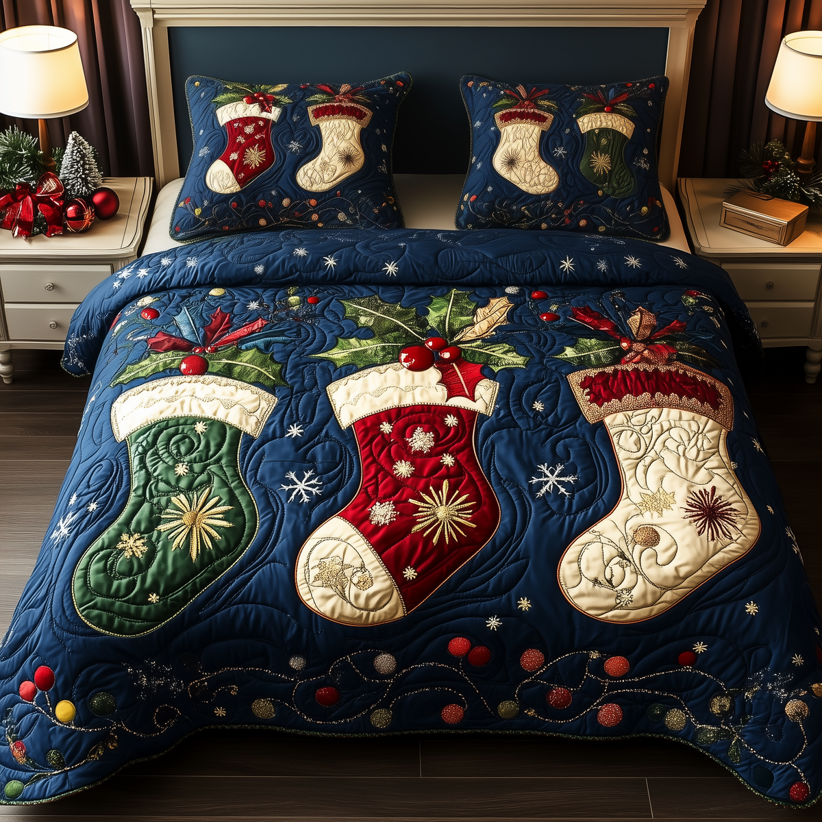 Christmas Stockings 3-Piece Quilted Bedding Set GFTOTP897