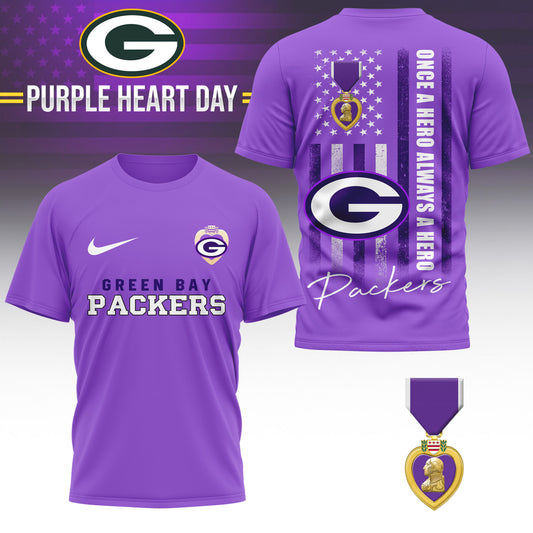 Green Bay Packers | Premium NFL Premium National Purple Heart Day 3D Shirt HI