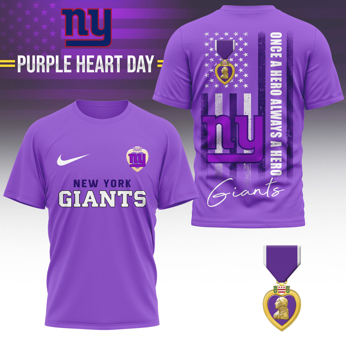 New York Giants | Premium NFL Premium National Purple Heart Day 3D Shirt HI
