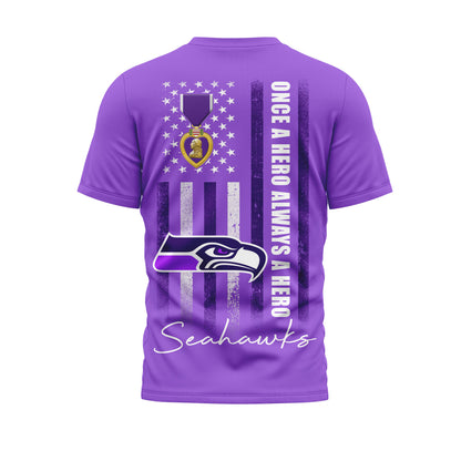Seattle Seahawks | Premium NFL Premium National Purple Heart Day 3D Shirt HI