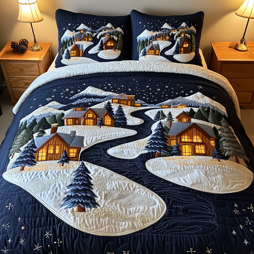 Starlit Village 3-Piece Quilted Bedding Set NCU0VH402