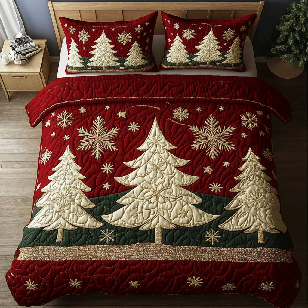 Winter Wonderland Trees 3-Piece Quilted Bedding Set NCU0DK2179